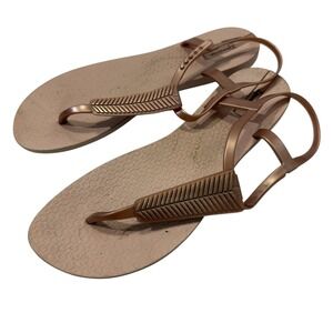 Ipanema Rose Gold Metallic T-Strap Sandal Thong Ankle Strap Sz 10 BRA 39/40